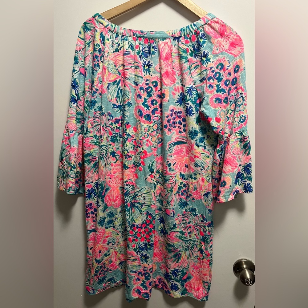 Lilly Pulitzer Del Lago Serene Gypsea Mini Dress Beachy Tassels Fish Sea Size M - Picture 8 of 8